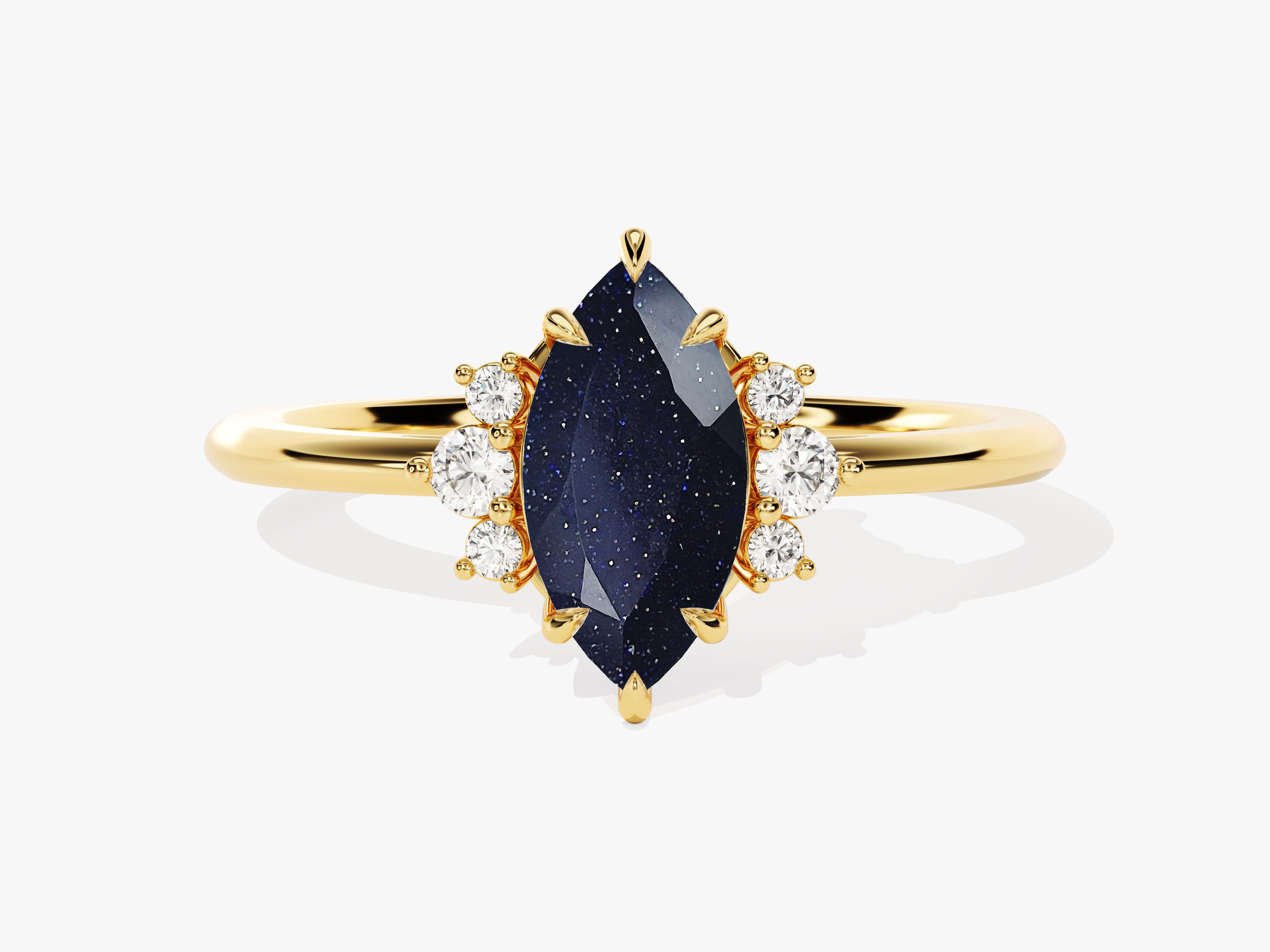 Gold marquise blue sandstone ring with diamond accents