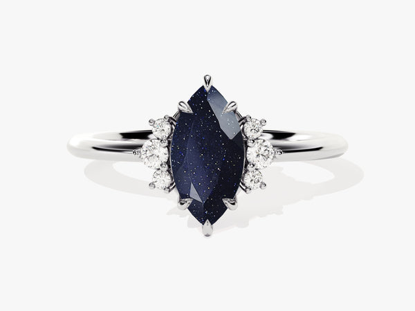 Marquise blue sandstone ring with diamond accents, fine jewelry