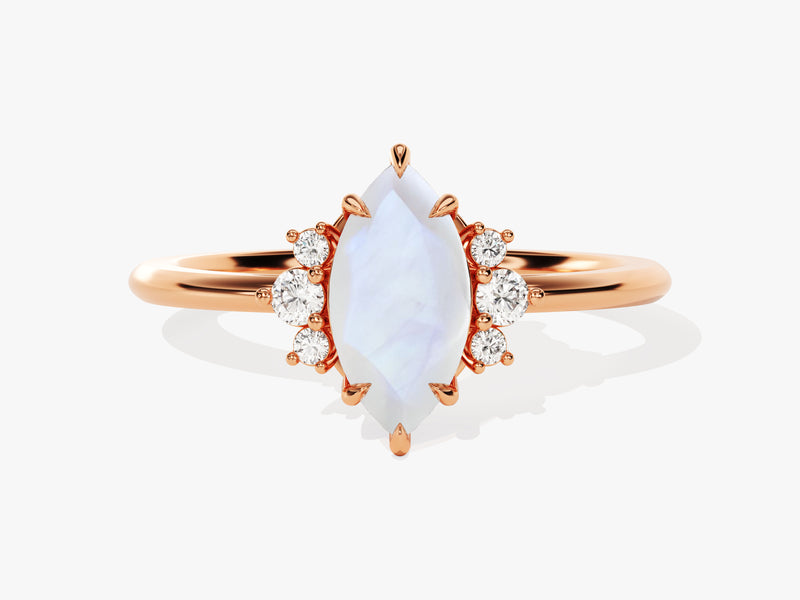 Marquise Moonstone Engagement Ring with Round Moissanite Sidestones