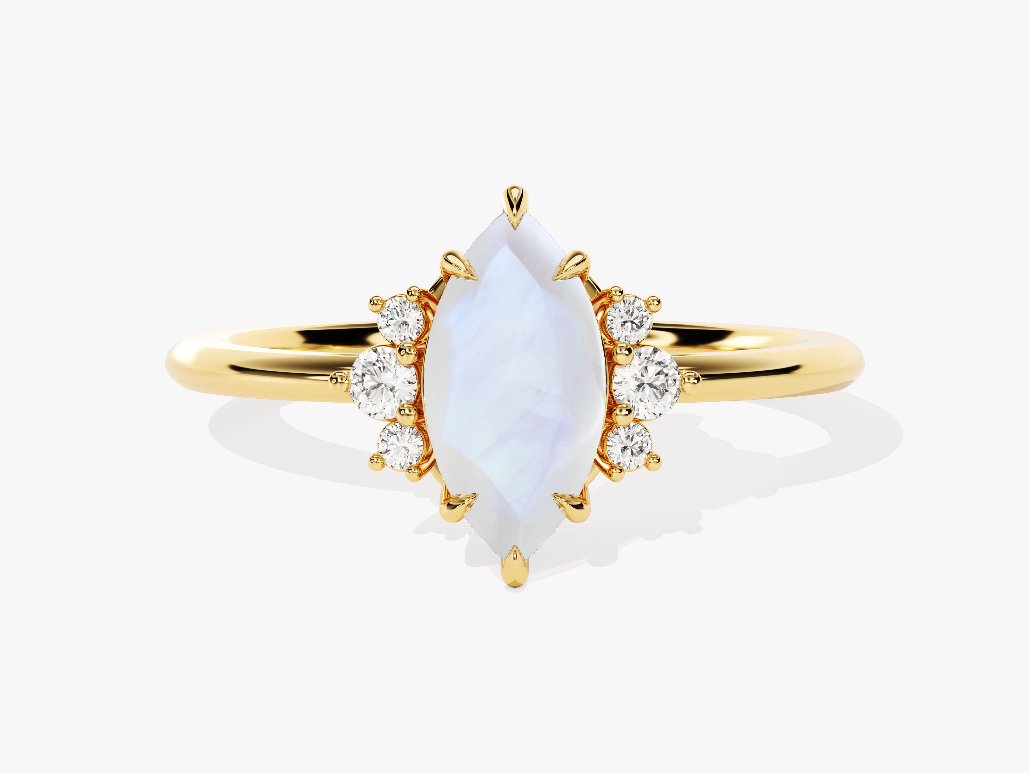 Marquise moonstone ring with diamonds, 14k gold jewelry