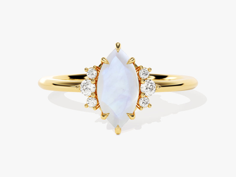 Marquise Moonstone Engagement Ring with Round Moissanite Sidestones