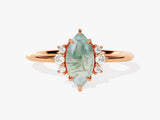 Marquise Moss Agate Engagement Ring with Round Moissanite Sidestones