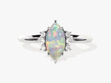 Marquise Opal Engagement Ring with Round Moissanite Sidestones