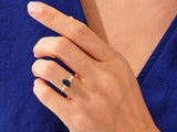 Long Hexagon Blue Sandstone Engagement Ring with Marquise Moissanite Sidestones