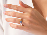 Long Hexagon Lab Alexandrite Engagement Ring with Marquise Moissanite Sidestones