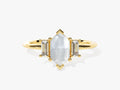 Long Hexagon Moonstone Engagement Ring with Baguette Moissanite Sidestones