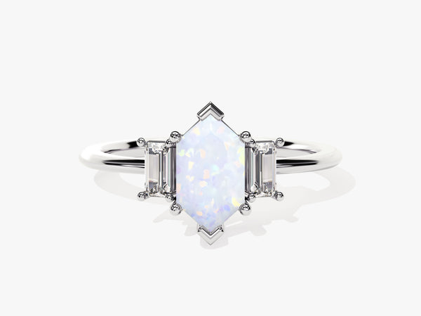 Hexagonal opal ring with baguette diamonds, fine jewelry