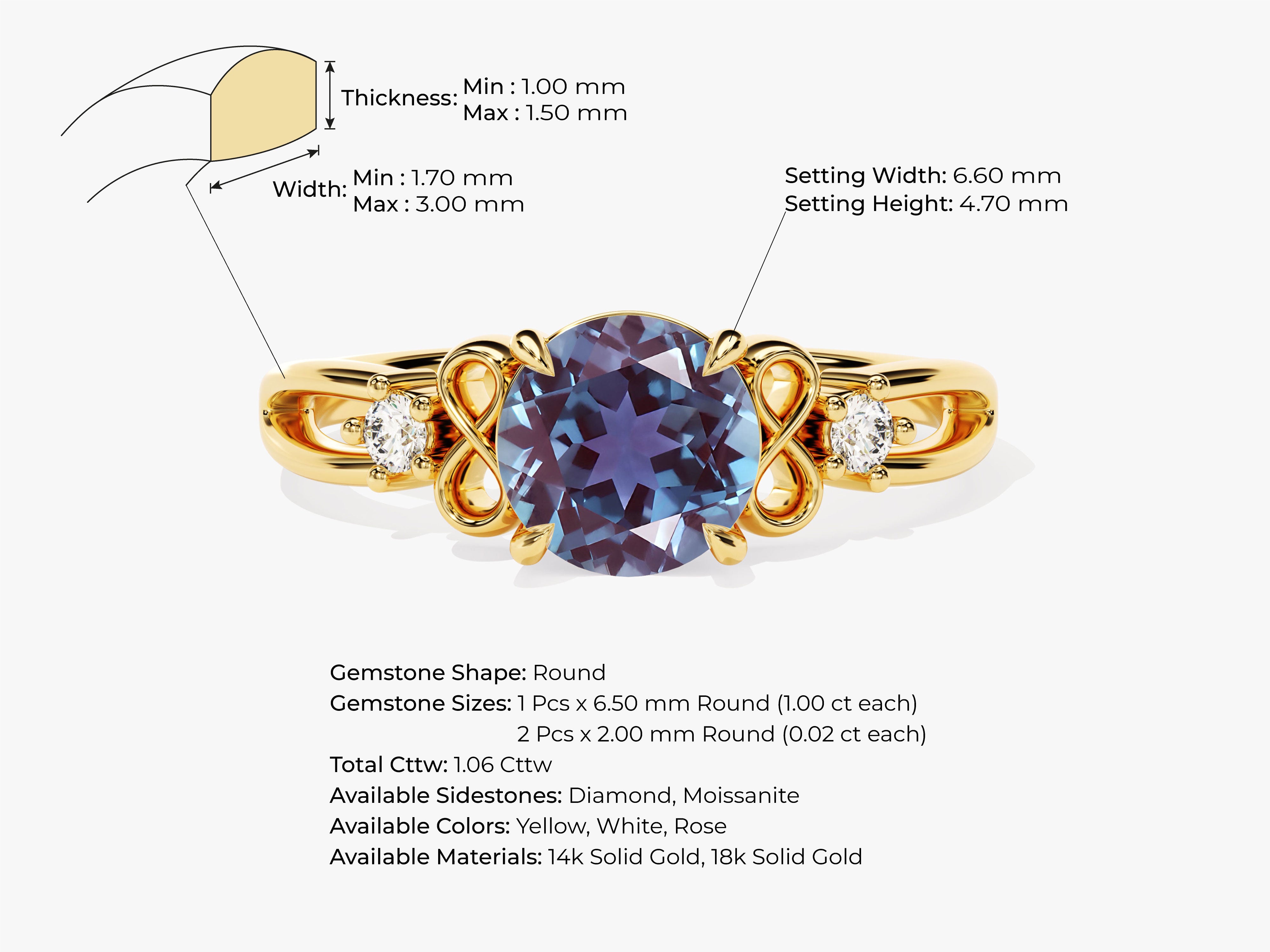 Gold ring with alexandrite and diamonds, jewelry design