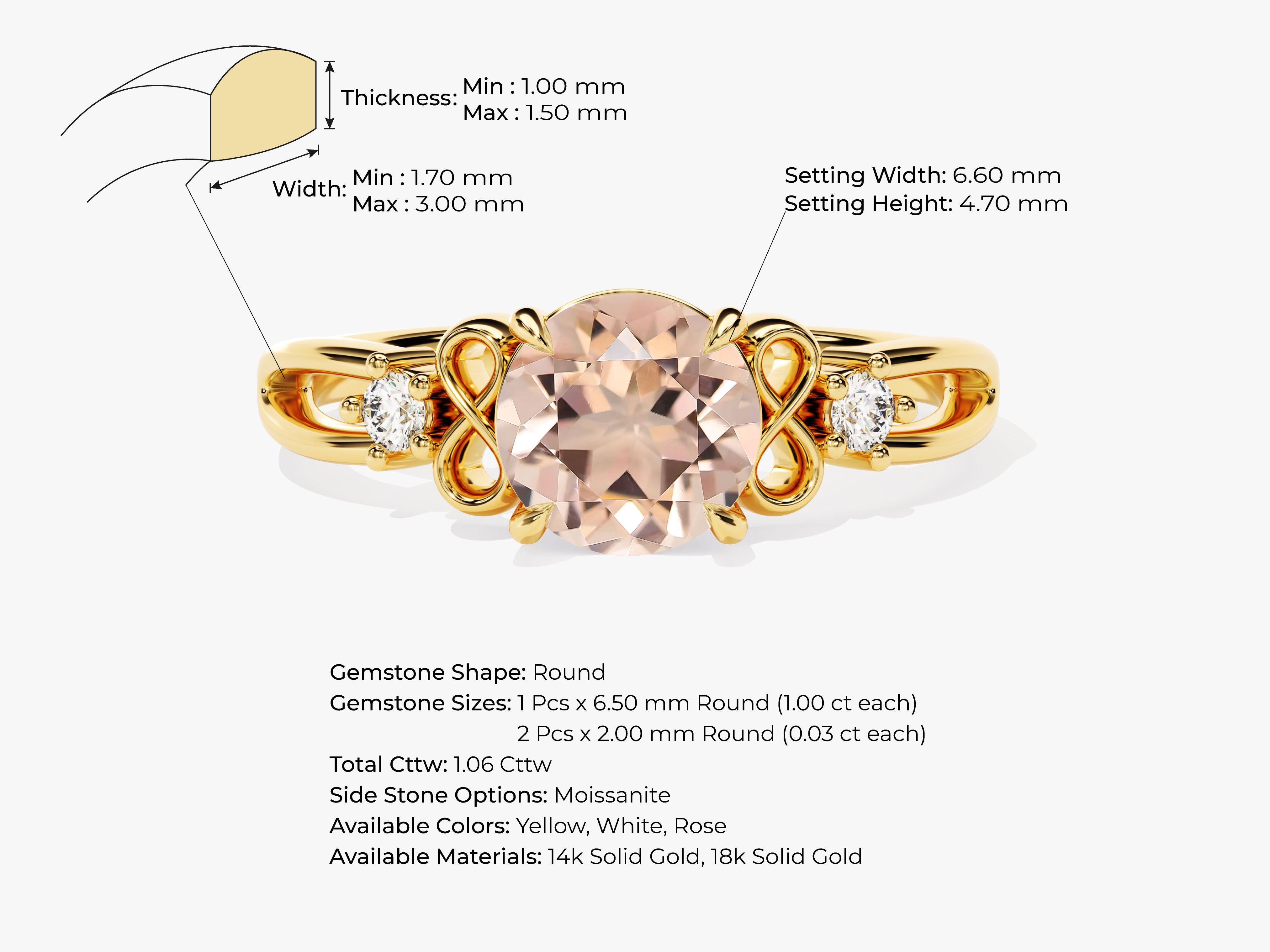 Vintage Round Cut Peach Morganite Engagement Ring with Sidestones