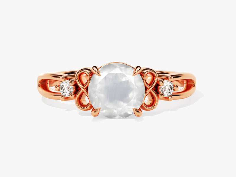 Art Deco Moonstone Engagement Ring with Moissanite Sidestones