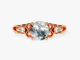 Art Deco Moss Agate Engagement Ring with Moissanite Sidestones