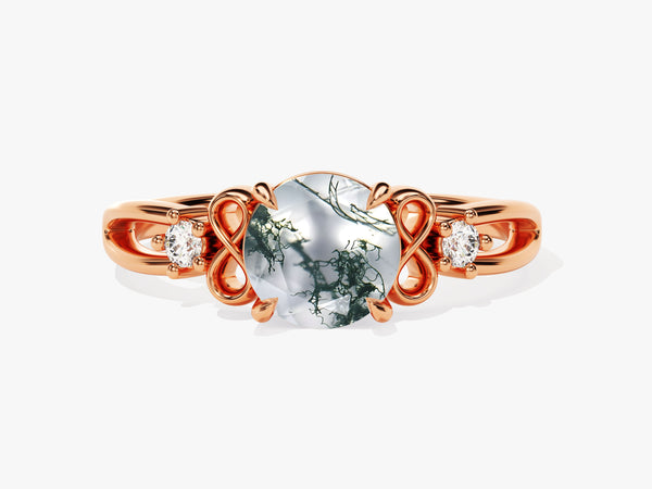 Rose gold ring with moss agate and diamonds