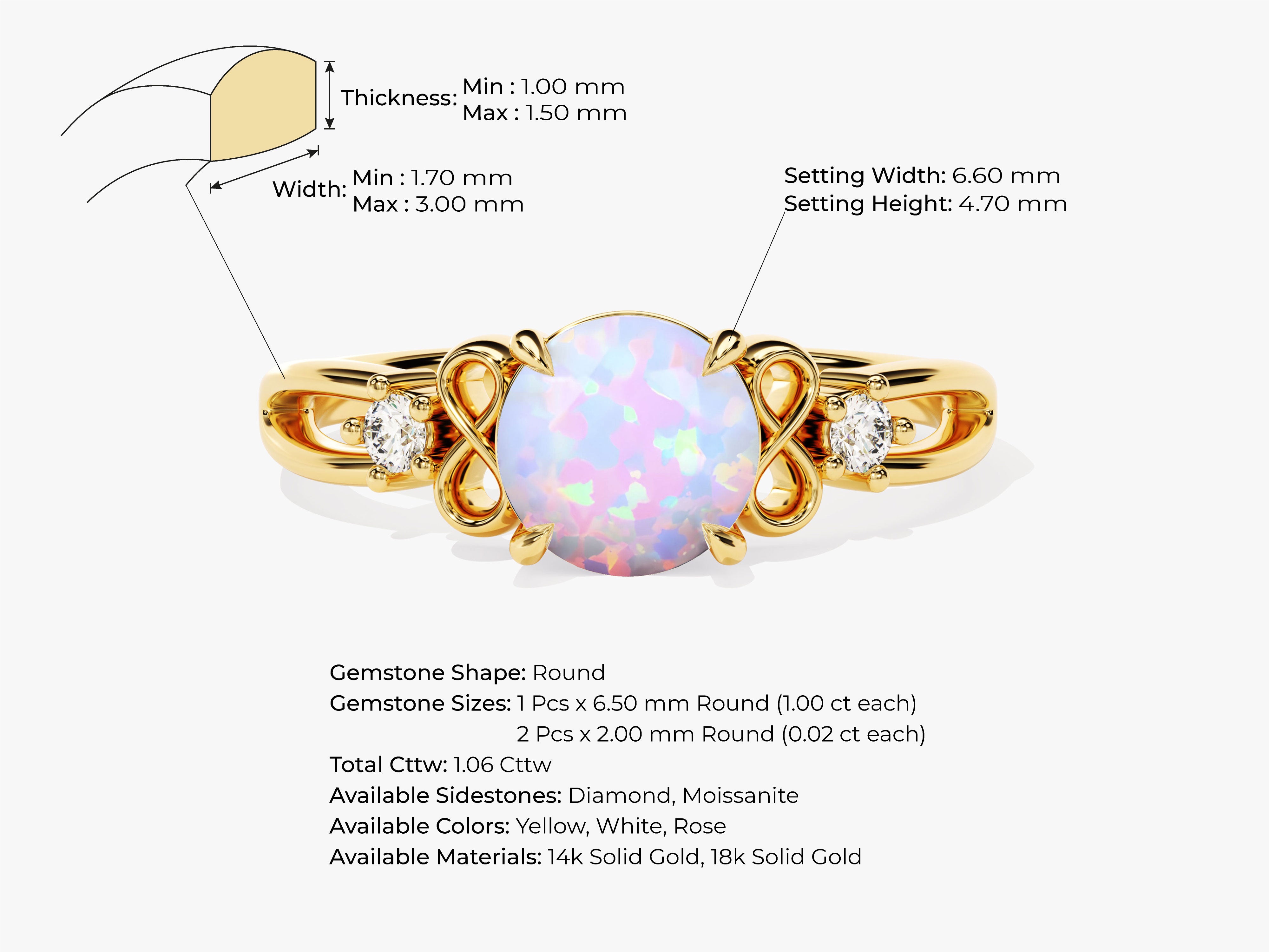 Gold ring with opal and diamonds, jewelry product details