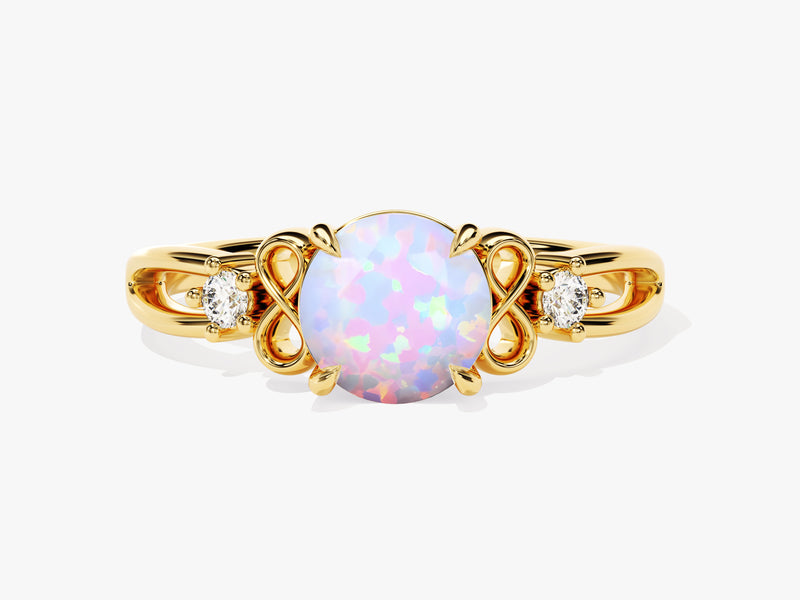 Art Deco Opal Engagement Ring with Moissanite Sidestones