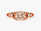 Vintage Round Cut Peach Morganite Engagement Ring with Sidestones