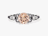 Vintage Round Cut Peach Morganite Engagement Ring with Sidestones