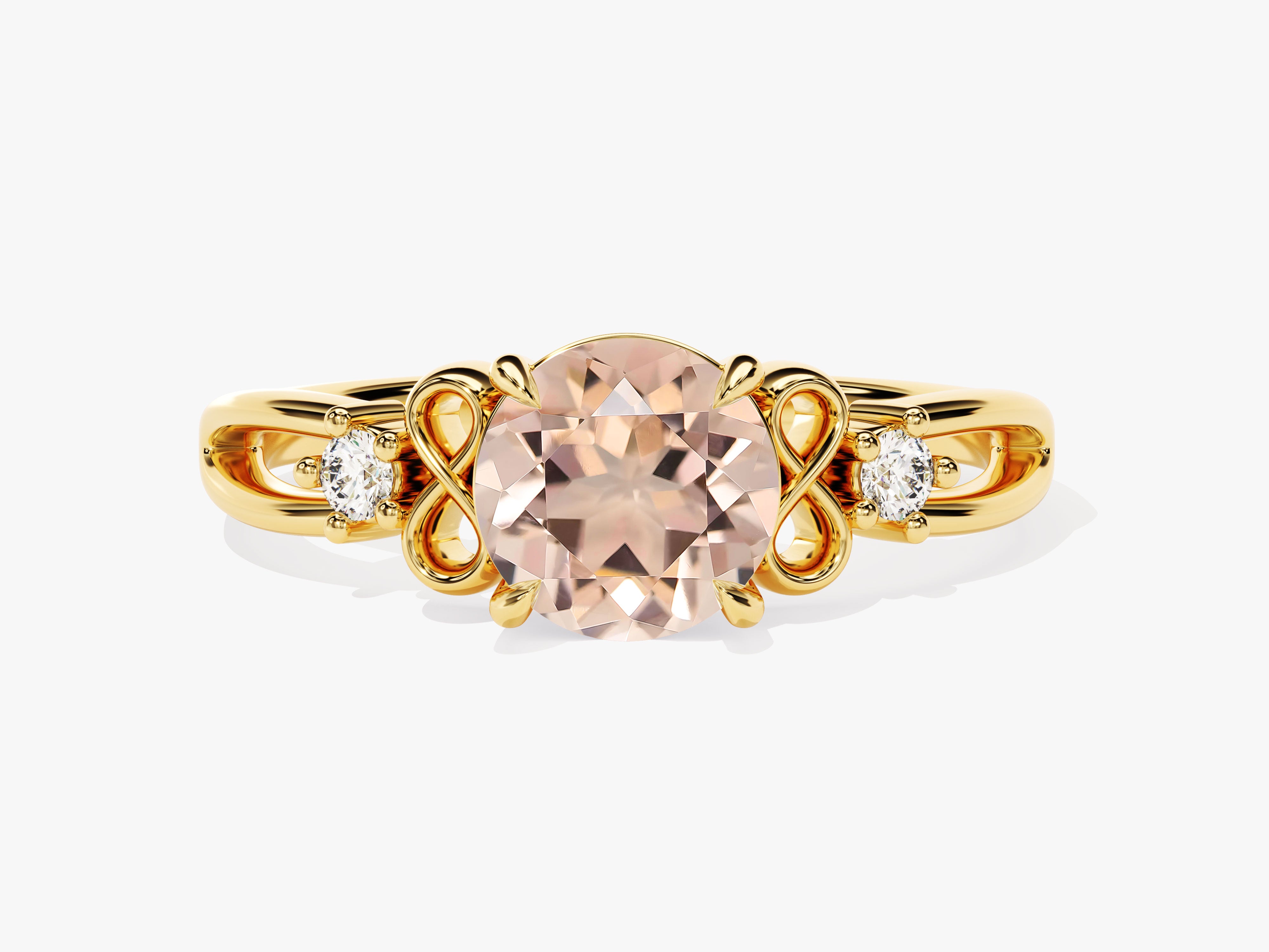 Gold ring with morganite and diamonds, infinity design