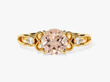 Vintage Round Cut Peach Morganite Engagement Ring with Sidestones