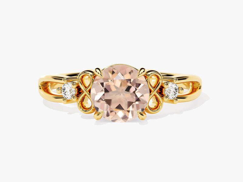 Vintage Round Cut Peach Morganite Engagement Ring with Sidestones