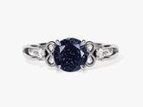 Art Deco Blue Sandstone Engagement Ring with Moissanite Sidestones