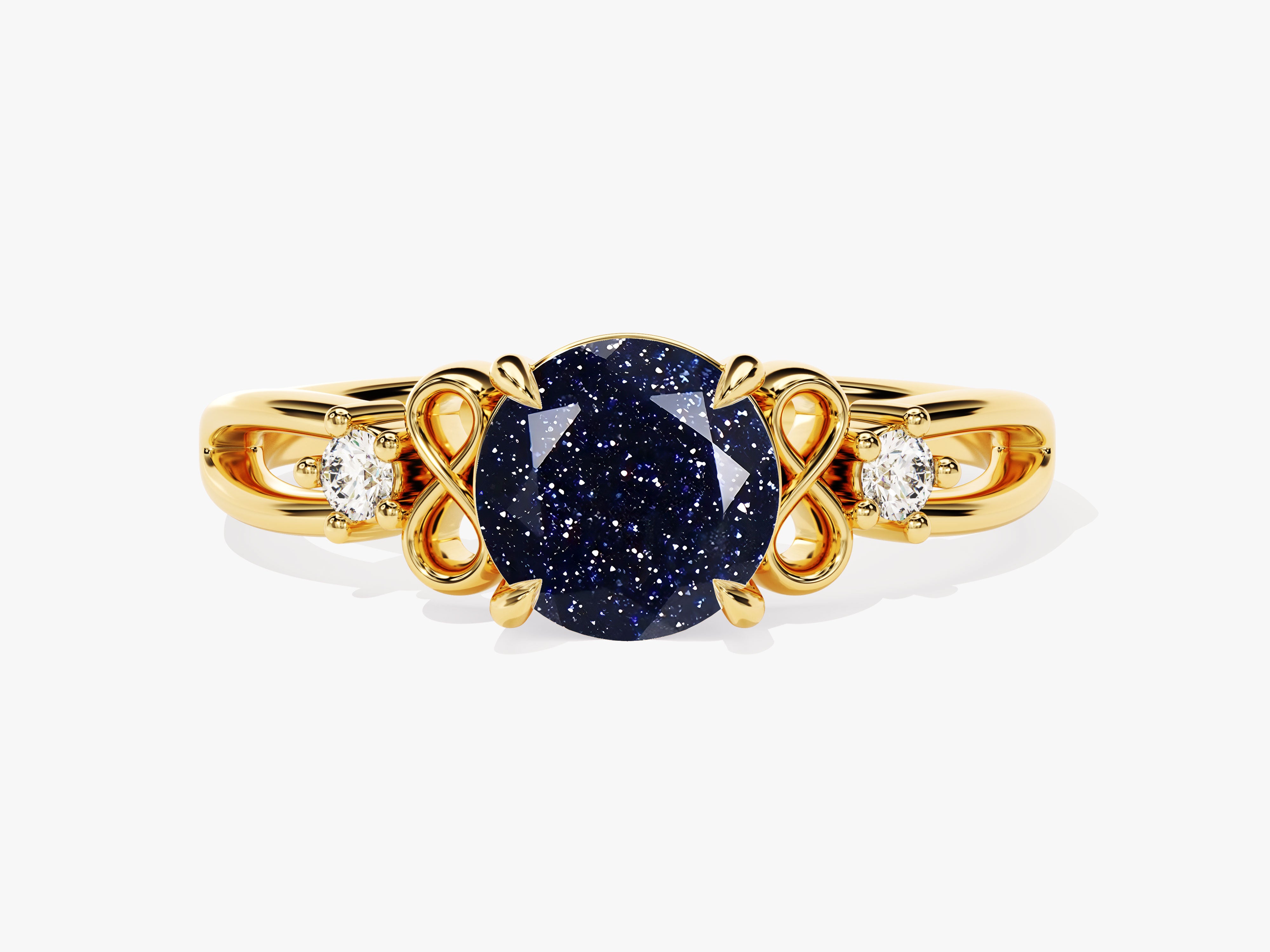 Gold ring with blue sandstone and diamonds