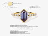 Long Hexagon Lab Alexandrite Engagement Ring with Pave Set Moissanite Sidestones