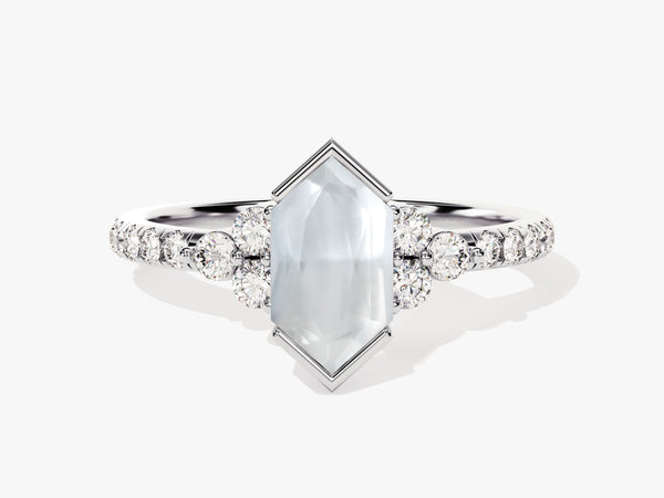 Hexagonal gemstone ring with diamond accents, fine jewelry
