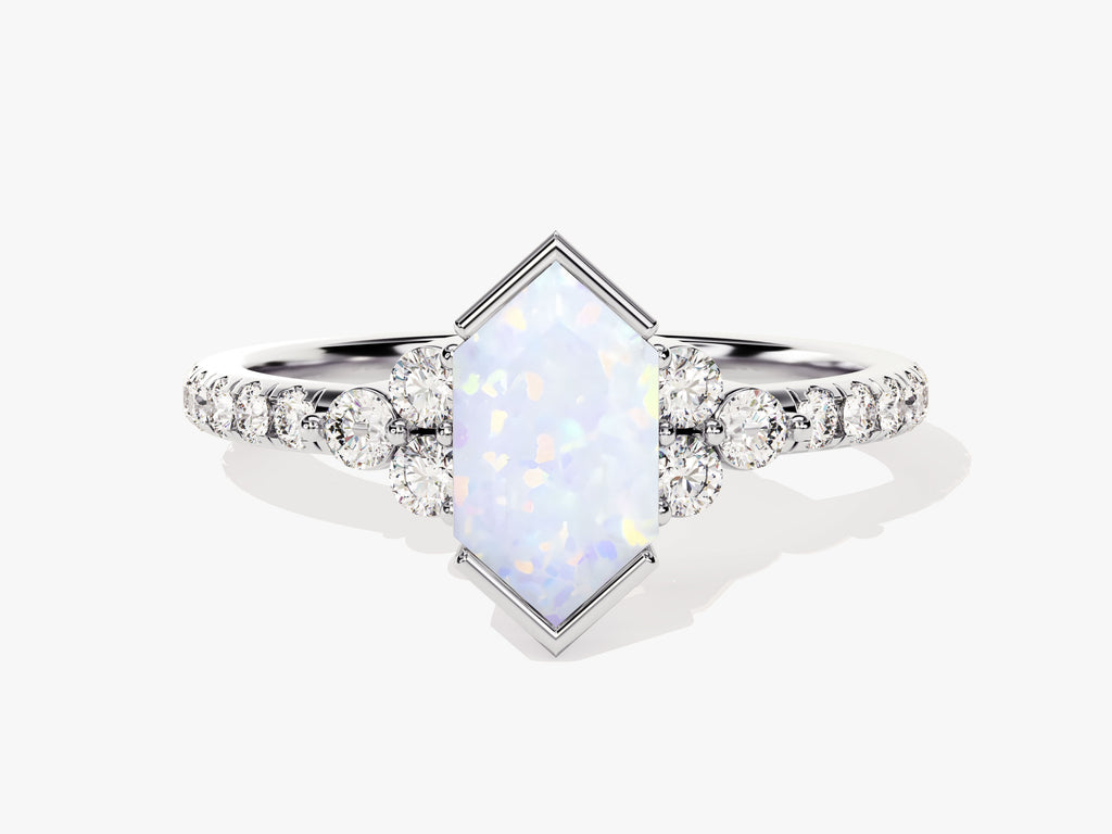 Pave Set Hexagon Opal Moissanite Engagement Ring Eternate