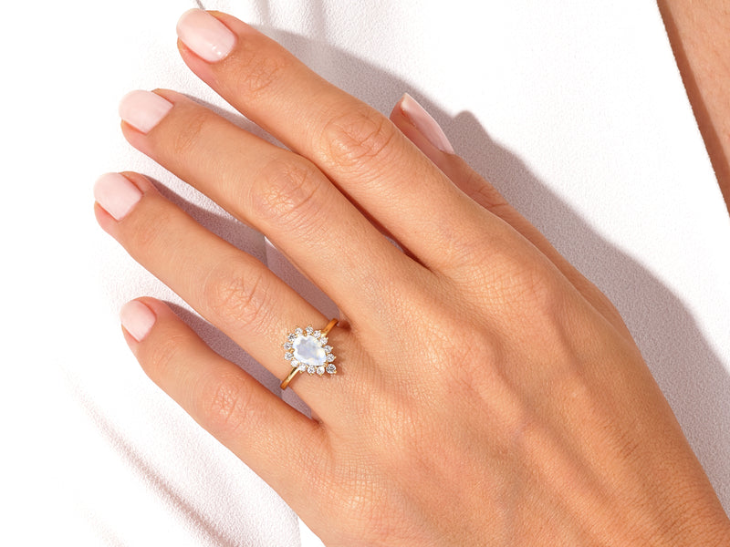 Pear Moonstone Engagement Ring with Moissanite Halo