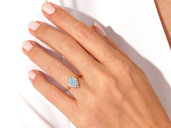 Pear Opal Engagement Ring with Moissanite Halo