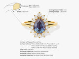 Pear Lab Alexandrite Engagement Ring with Moissanite Halo