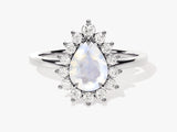 Pear Moonstone Engagement Ring with Moissanite Halo