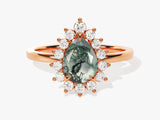 Pear Moss Agate Engagement Ring with Moissanite Halo