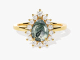 Pear Moss Agate Engagement Ring with Moissanite Halo