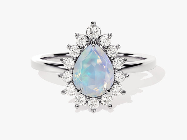 Pear-shaped opal and diamond halo ring, fine jewelry