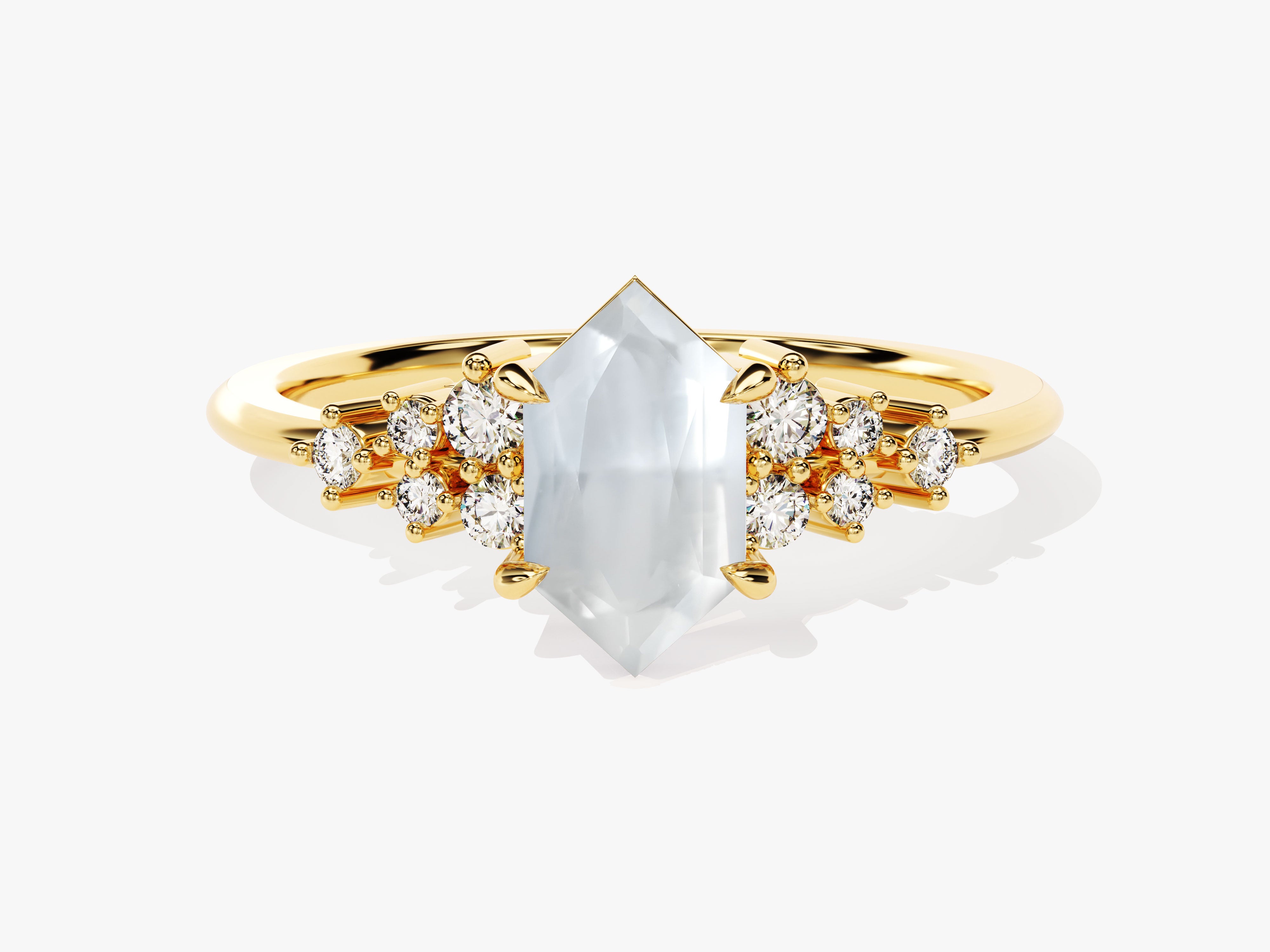 Gold ring with marquise cut gemstone and diamonds