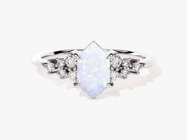 Hexagonal opal and diamond engagement ring