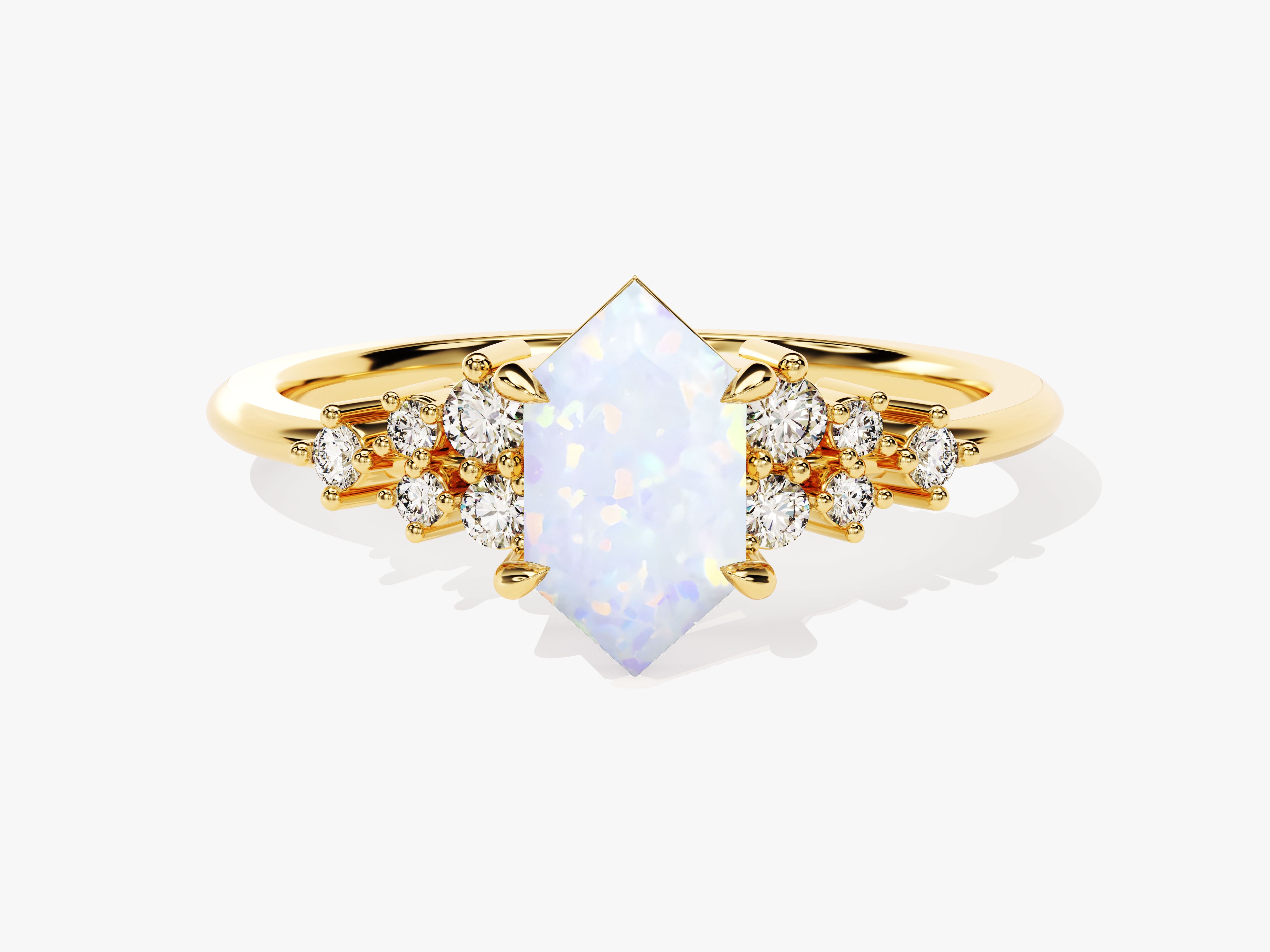 Gold ring with hexagon opal and diamonds jewelry