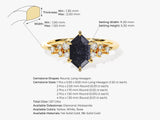 Long Hexagon Blue Sandstone Engagement Ring with Moissanite Cluster