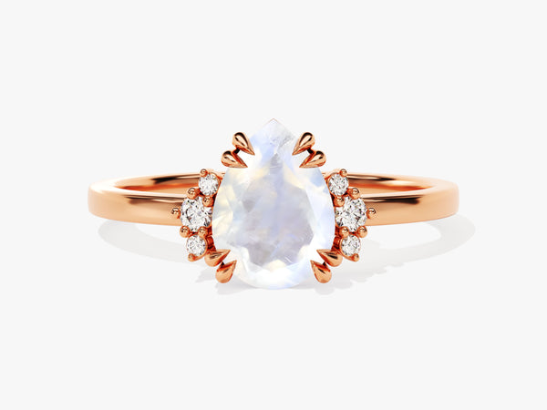 Rose gold pear-cut moonstone ring with diamond accents