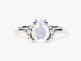 Pear Moonstone Engagement Ring with Round Moissanite Sidestones