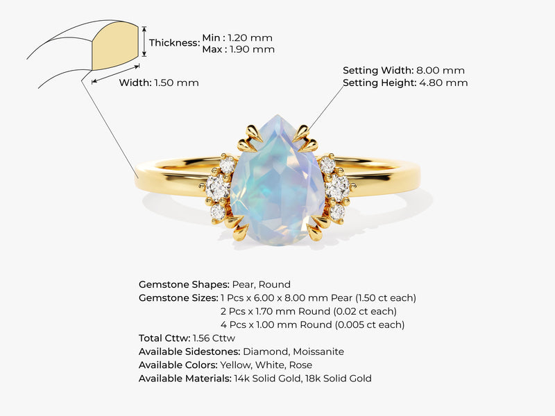 Pear Opal Engagement Ring with Round Moissanite Sidestones