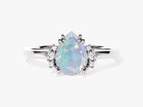 Pear Opal Engagement Ring with Round Moissanite Sidestones