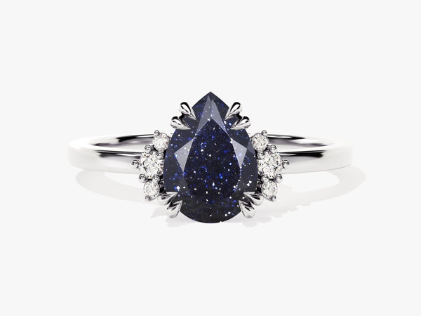 Pear-shaped blue sandstone ring with diamonds, fine jewelry