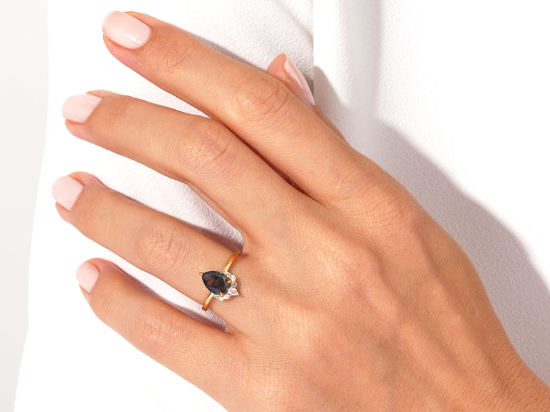 Pear Blue Sandstone Vintage Engagement Ring with Moissanite
