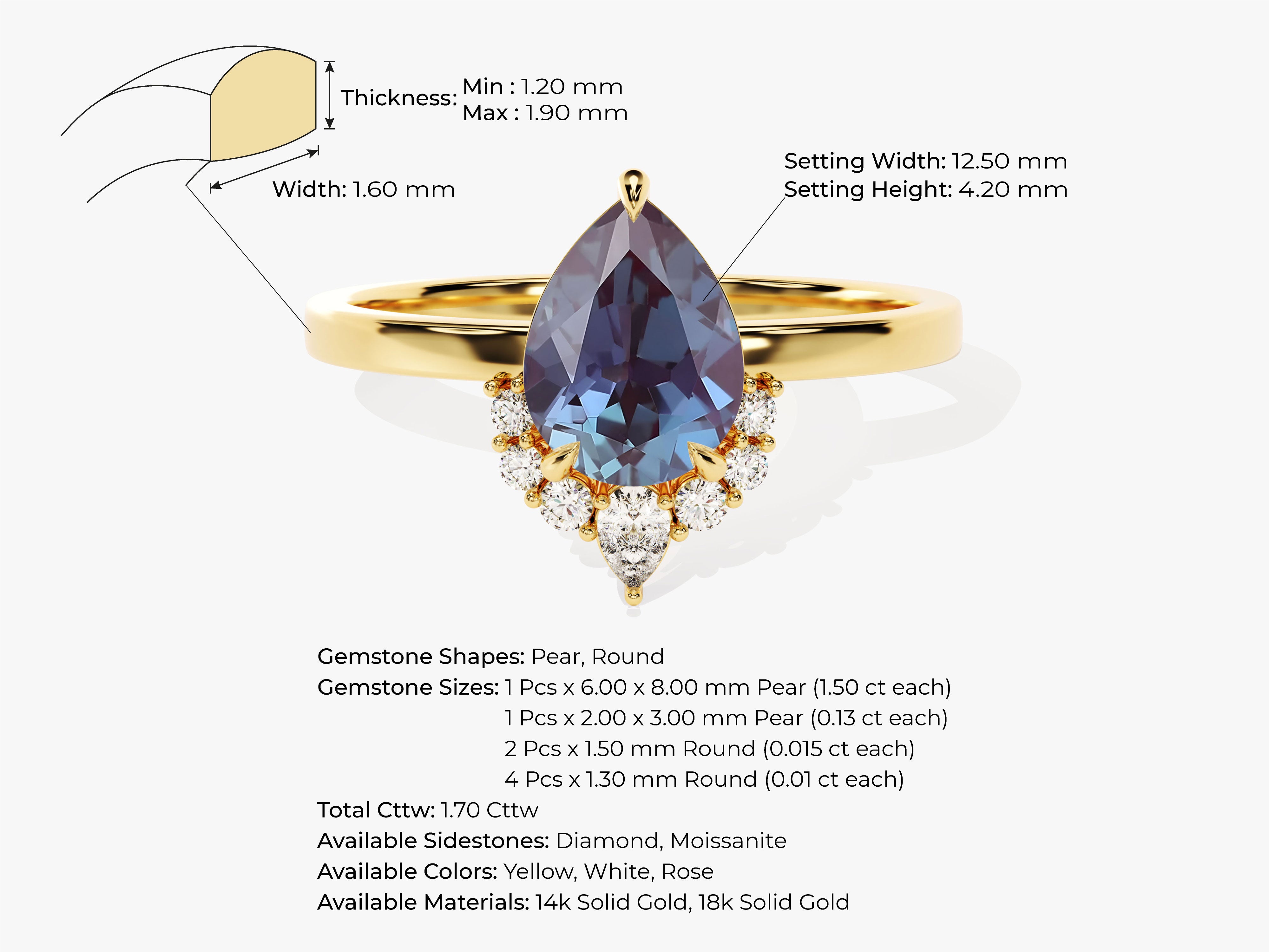 Pear Lab Alexandrite Vintage Engagement Ring with Moissanite