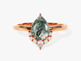 Pear Moss Agate Vintage Engagement Ring with Moissanite