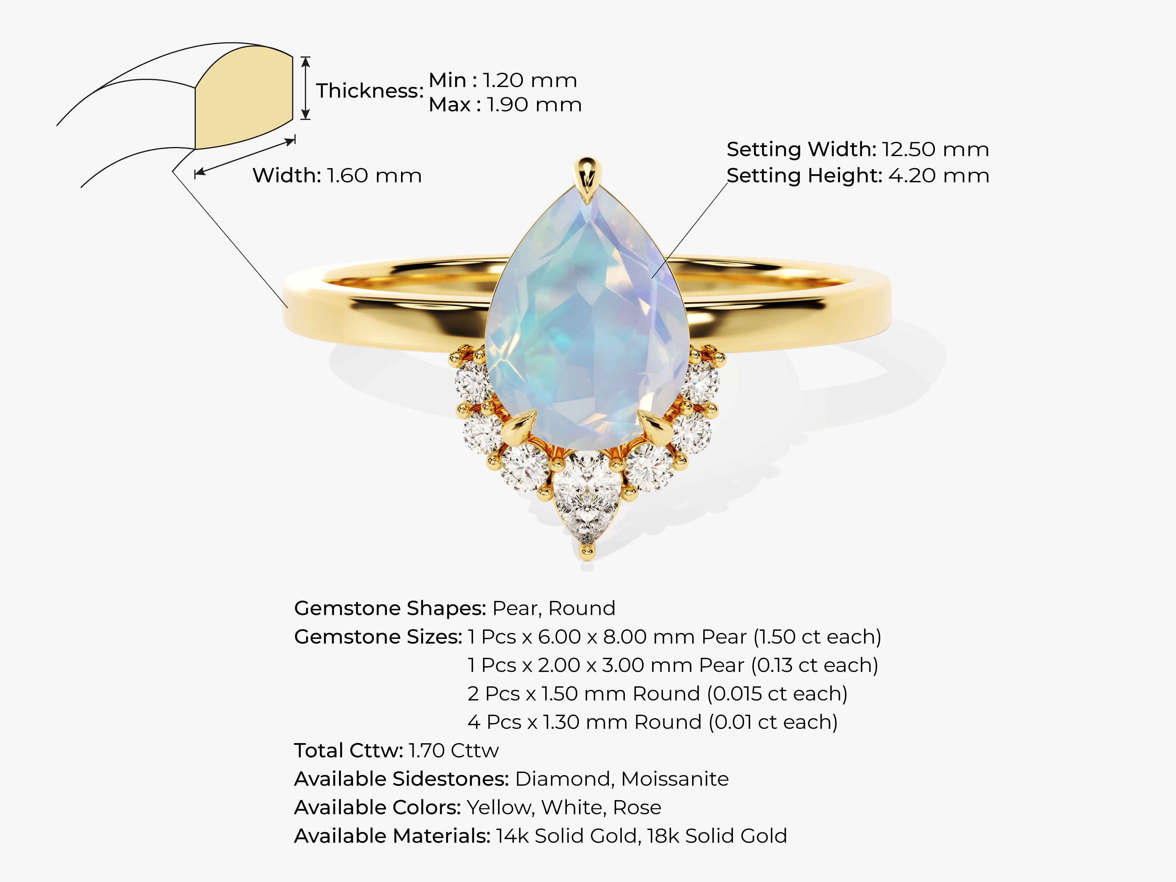 Gold ring with pear-shaped opal and diamond accents
