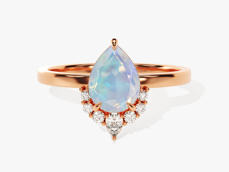 Pear Opal Vintage Engagement Ring with Moissanite
