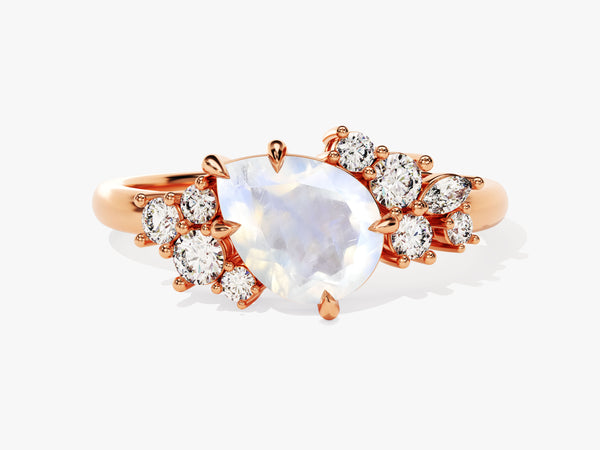Rose gold ring with pear-shaped moonstone and diamonds